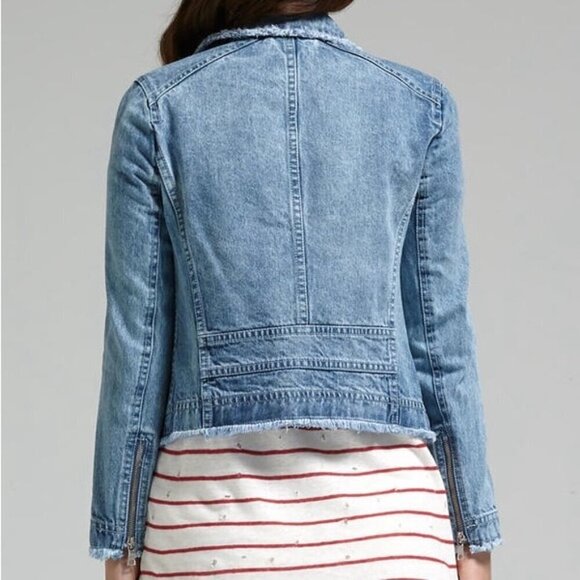 Rebecca Taylor | Washed Denim Cutoff Raw Hem Moto Jacket - Size M - Picture 2 of 14